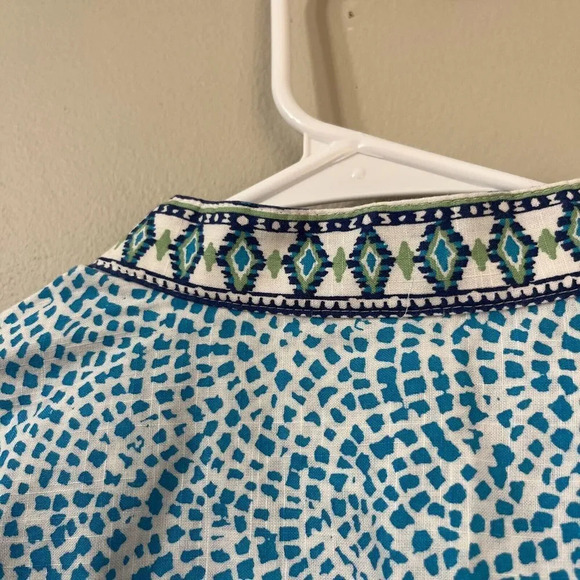 Foxcroft For Appleseeds Womens Blue Tunic Blouse 18 V Neck Geometric Long Sleeve - Picture 9 of 9